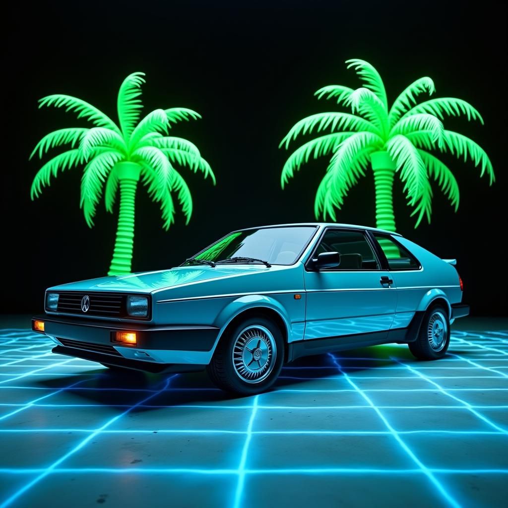 Light Blue Corrado Coupe in a Neon Cyberpunk Scene