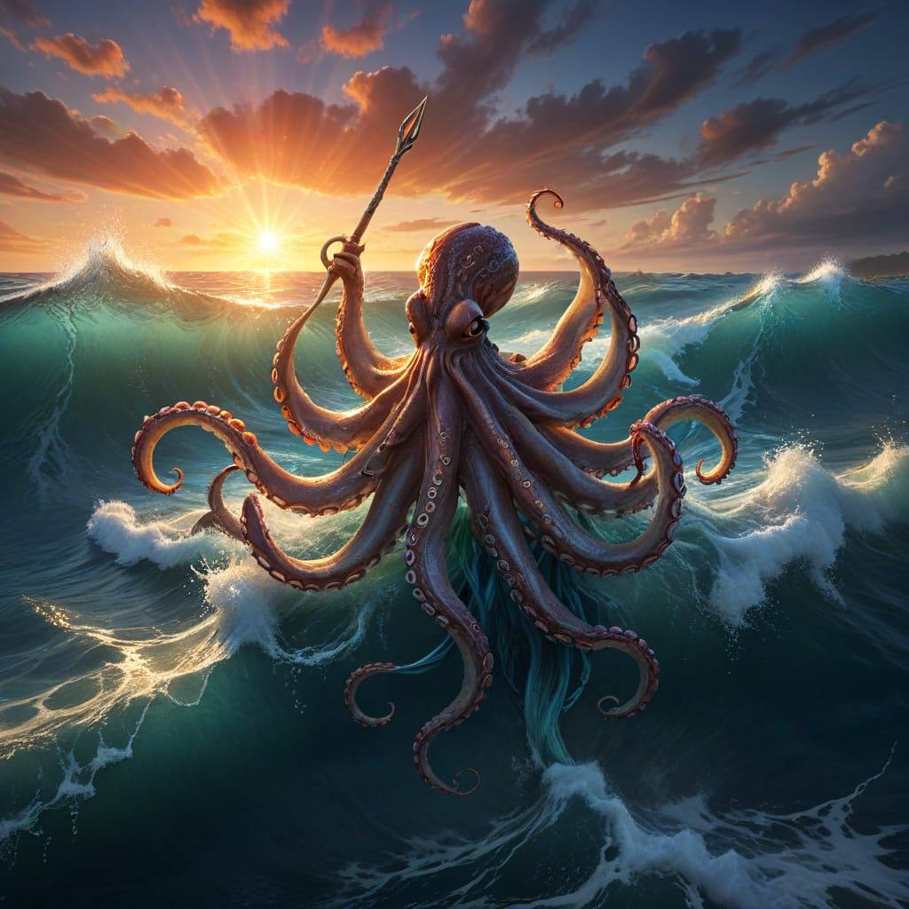 Epic Octopus Trident Sigil Rises from the Waves in Mythical ...