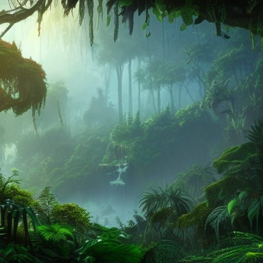 Detailed Jungle Scene in Fantasy Concept Art