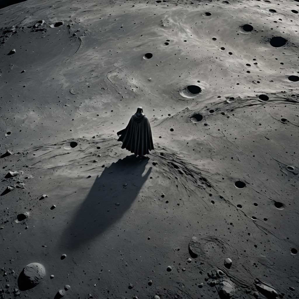 Nameless wayfarer treks across the moon