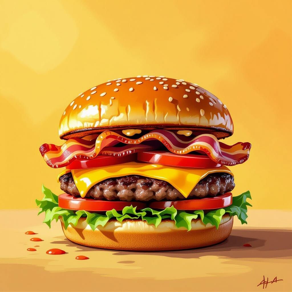 Juicy Cheeseburger Art in a Playful Style