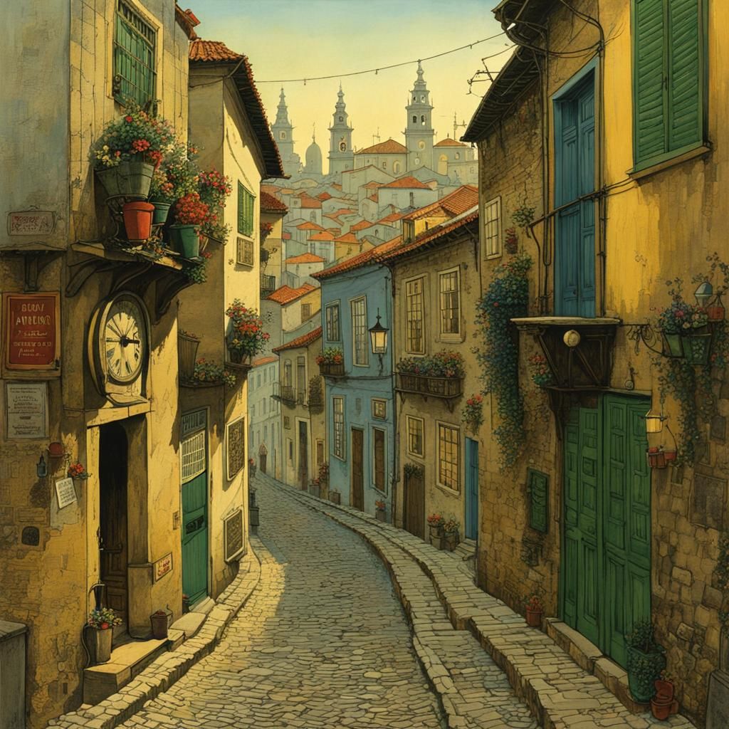Portuguese Alleyway: Detailed Illustration