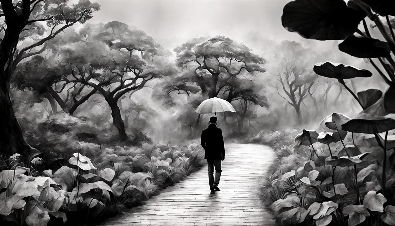 Intricate Botanical Ink Drawing with Luminous Details