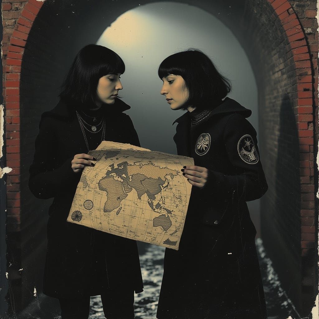 Anarchist Couple Study Map in Victorian Sewer