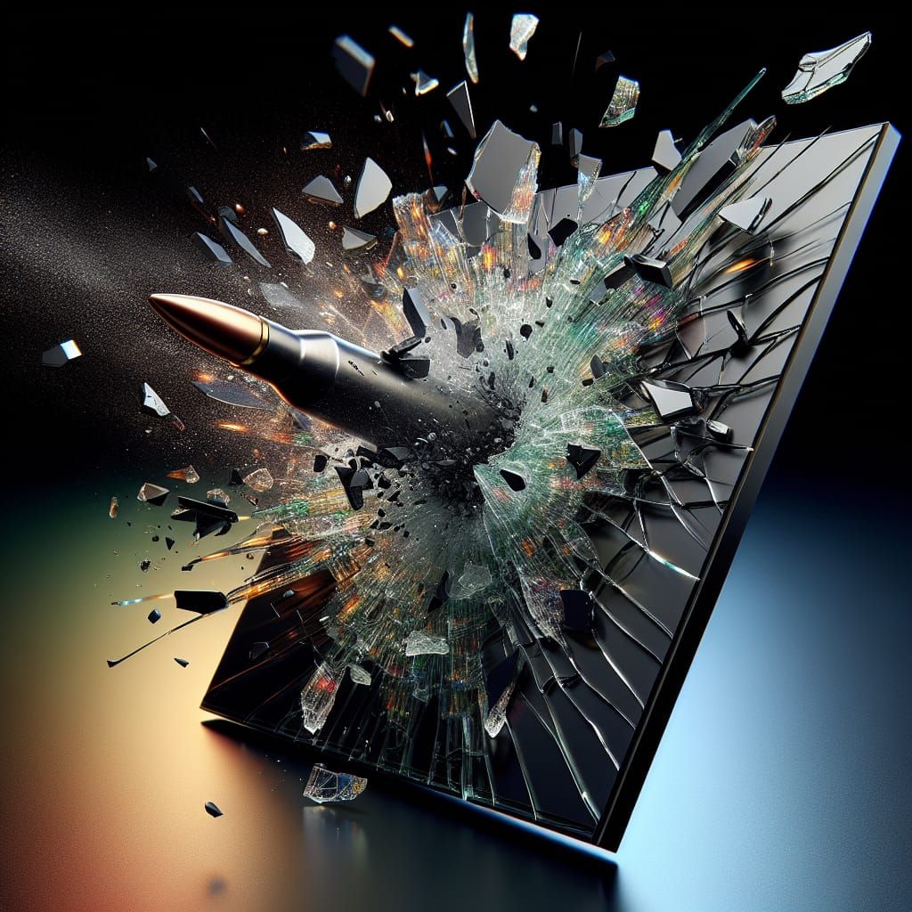 Frozen Bullet Shatters Glass in Hyperrealistic Splash Art