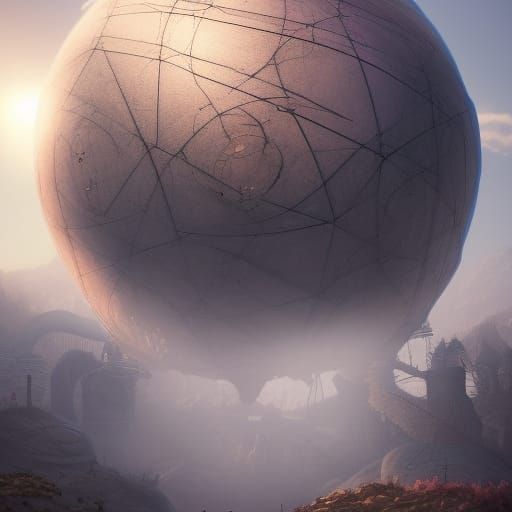 Balls Adorning a Concrete Dome in Detailed Matte Painting
