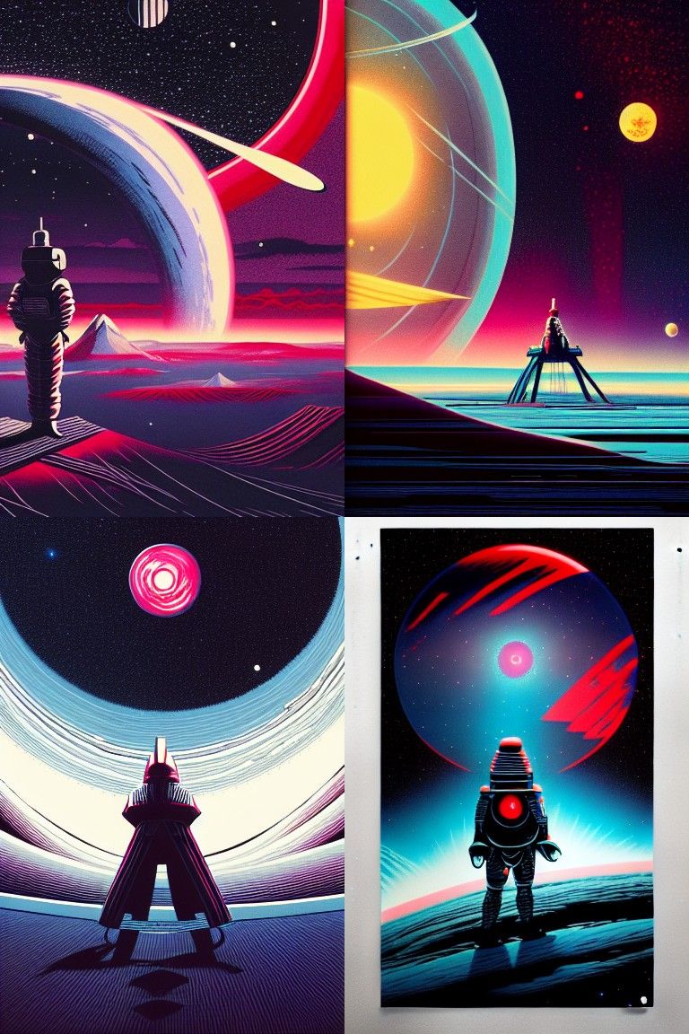 Space Samurai in Surreal Sci-Fi Ukiyo-e Style