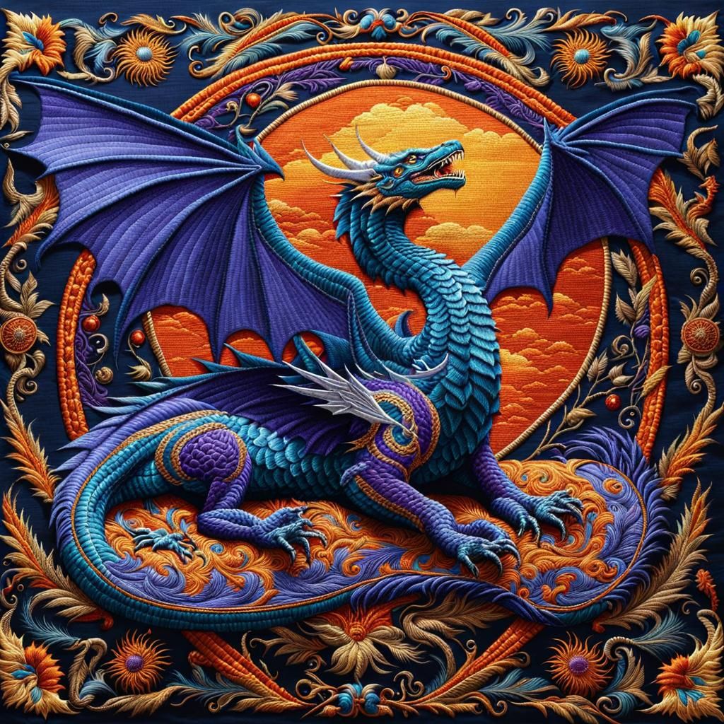 Medieval Wyvern Embroidery: Mythical Household Pet