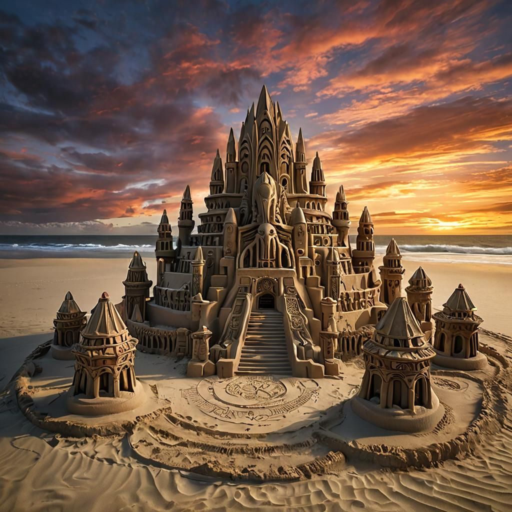 Sandcastle shrine to Cthulhu made of sand