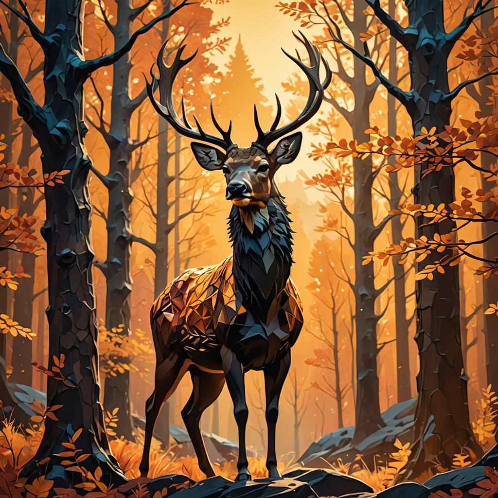 Autumn Forest Deer Silhouette in Digital Art