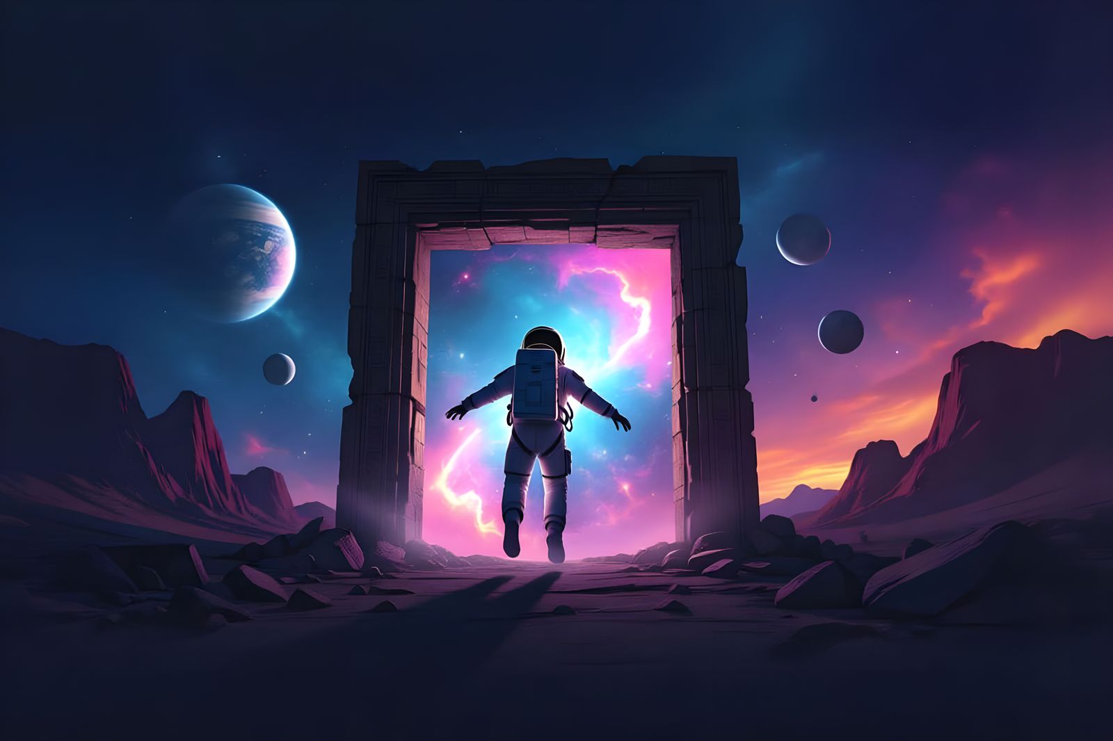 Astronaut Pulled Through Neon Portal in Space