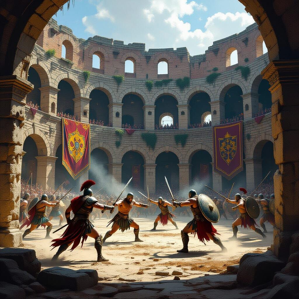 Medieval Gladiators Clash in Stone Colosseum