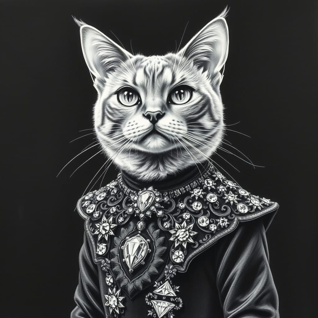 Majestic Diamond Cat in Glamorous Velvet-Inspired Charcoal D...