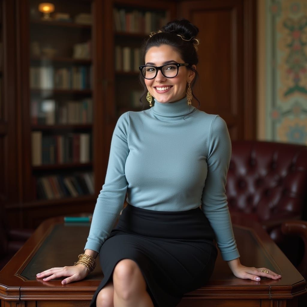 Confident Irish Teacher in Vintage Study