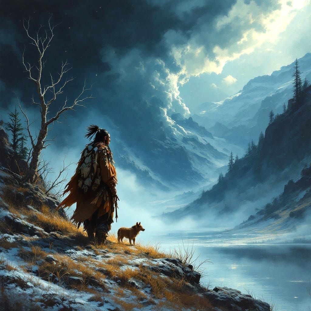 Native American Warrior's Lament in Vibrant Oil Painting