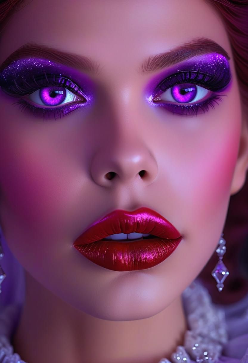 Android Goddess of Enchanted Love in Bold Red and Lavender