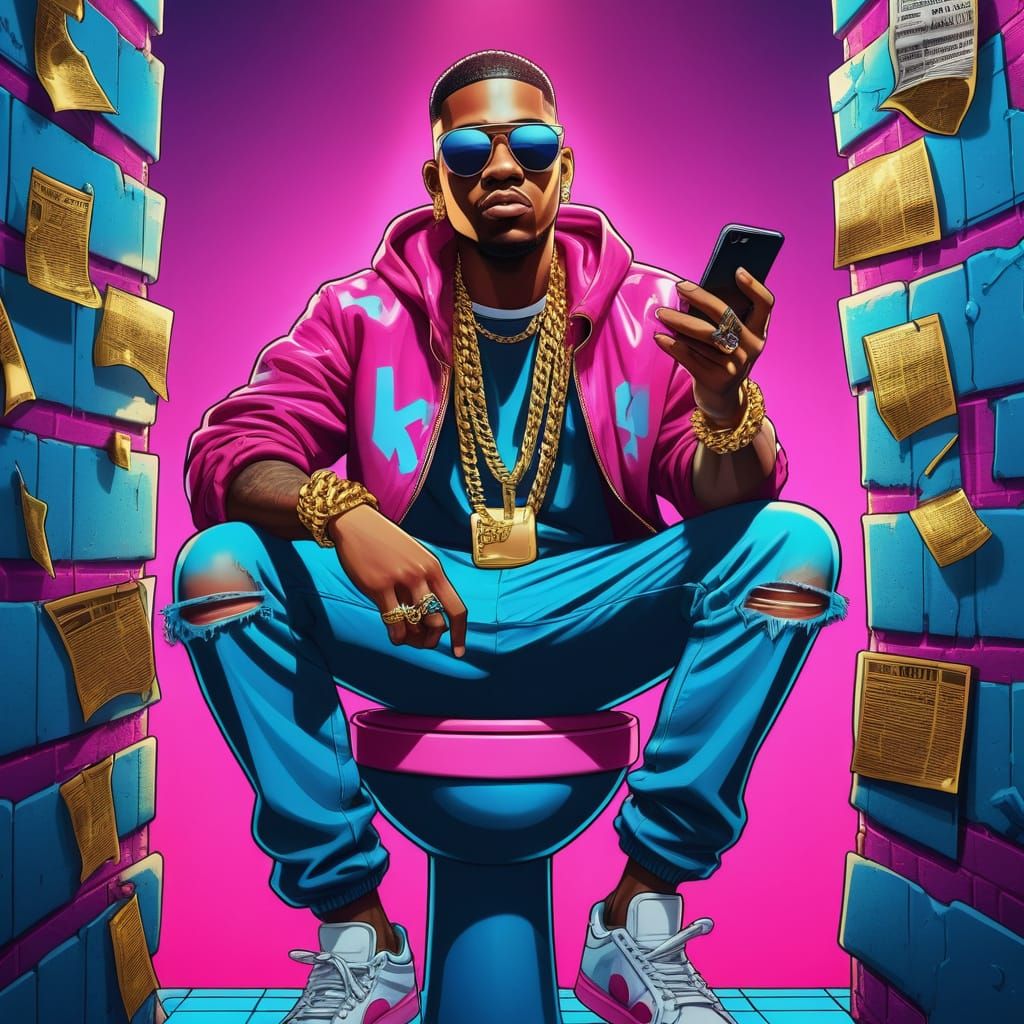 Urban Rapper on Toilet Throne in Comic Book Style