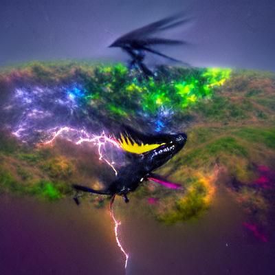 Black Dragon in Neon Lightning Storm