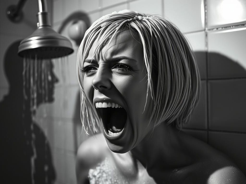 Distressed Woman in Shadows: 1960s Film Noir Style