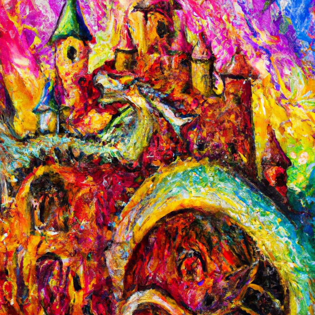 Flying Princess Rescues Prince in Vibrant Neo-Impressionist ...