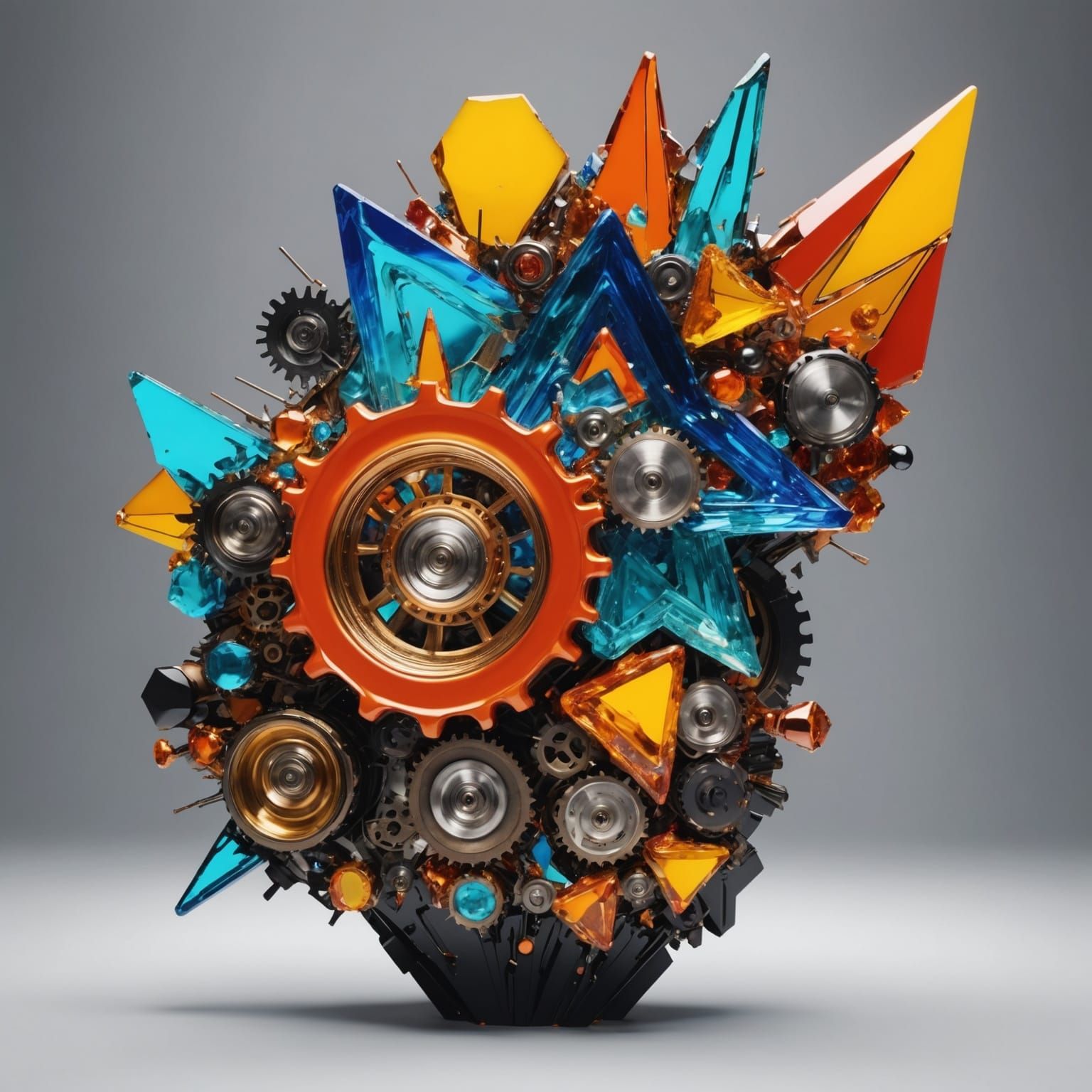 Abstract Glass Collage of 1970s New York Lady