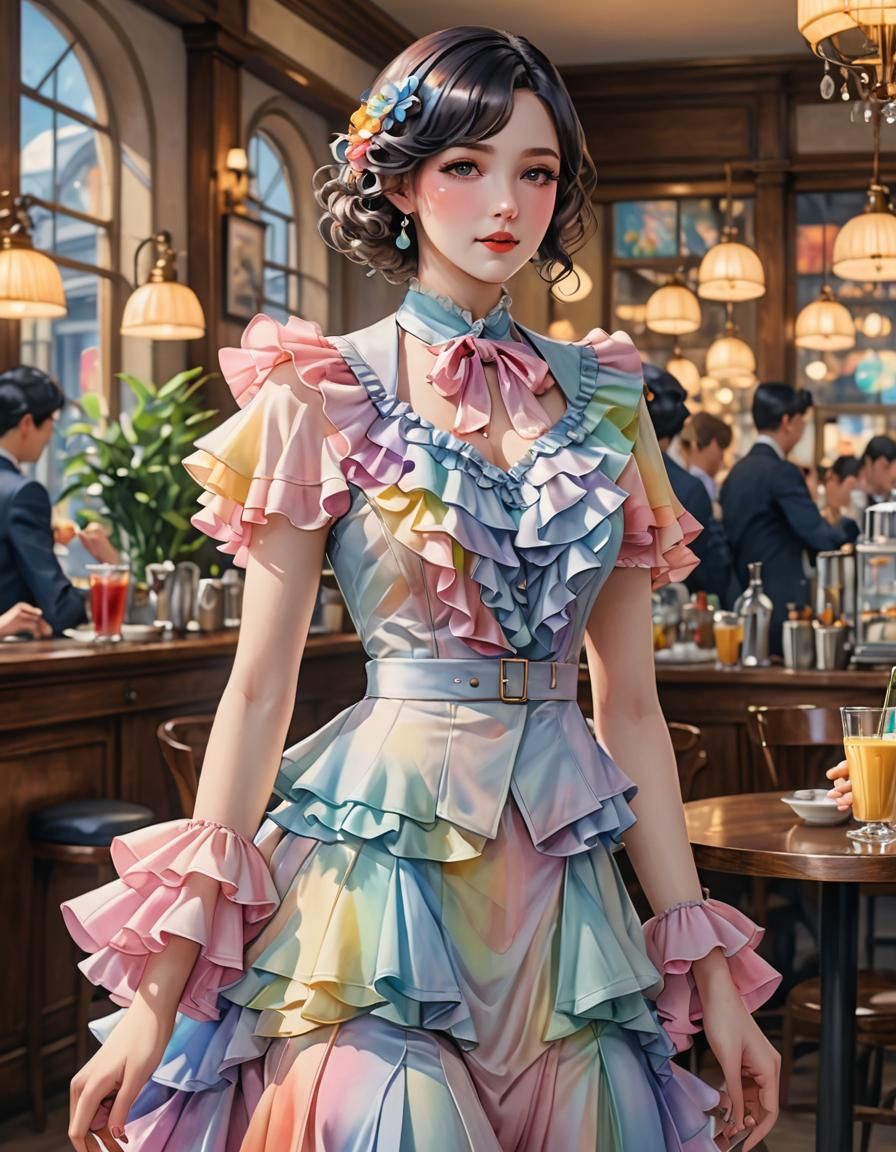 Rainbow 1930s Ladies Suit in Anime Style