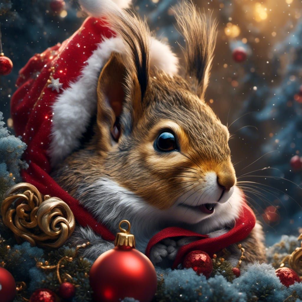 Squirrel Nap in Santa's Beard: Hyperrealistic Concept Art