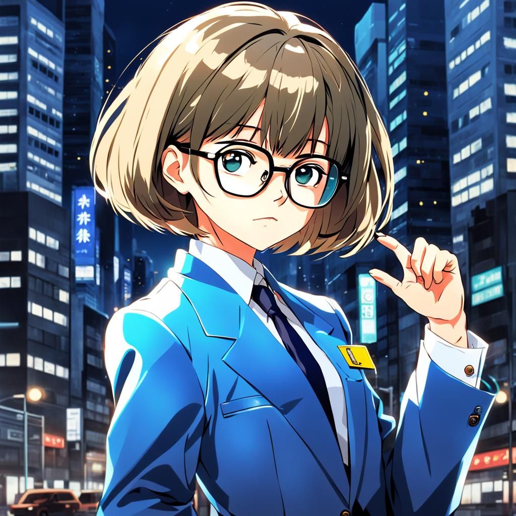 80s Anime Businesswoman with Glasses