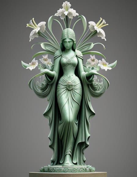 Stone Figure With Lily Spine, Art Deco Illustration