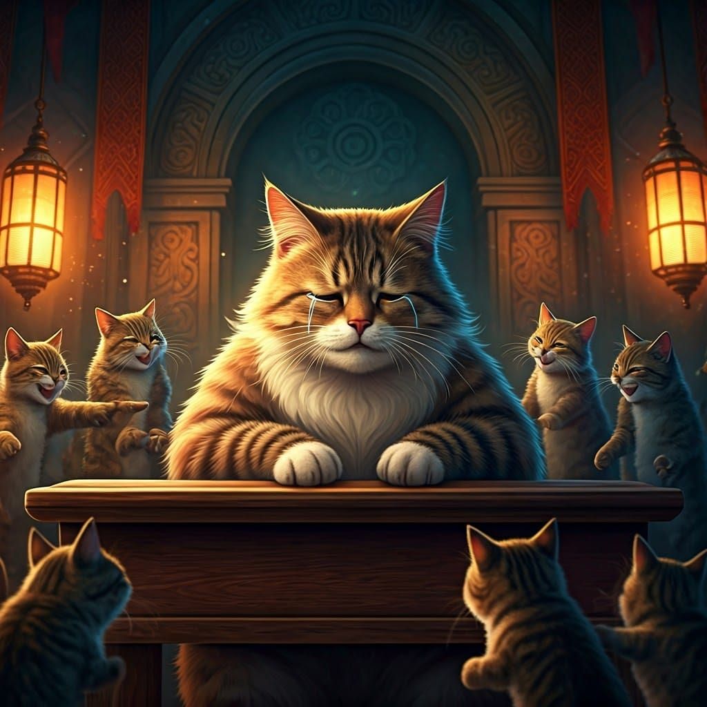 Sad Cat at School in Fantasy Matte Painting