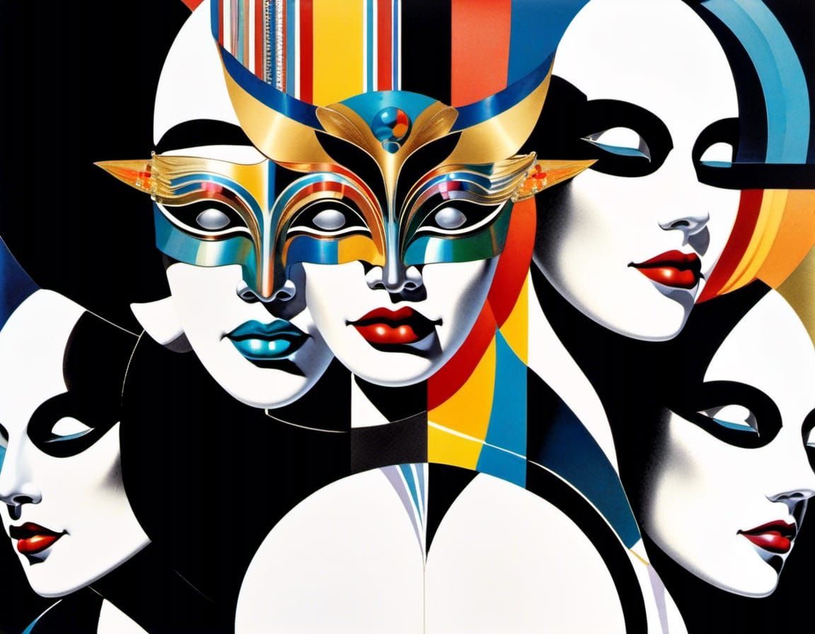 Bohemian Carnival Masks in German Expressionist Style