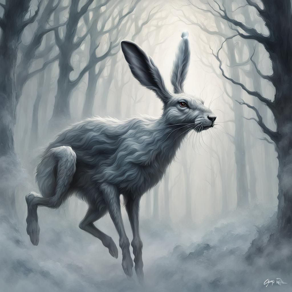 Mystical Silver Hare Patronus in Hazy Ambiance