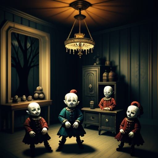 Creepy Jester Clowns Emerge From Haunted Dollhouse