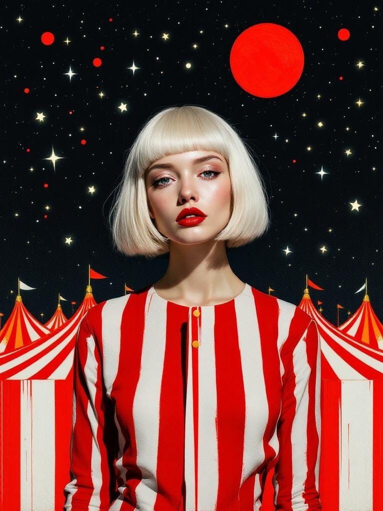 Woman in Glitch Art Style with Starry Night Sky