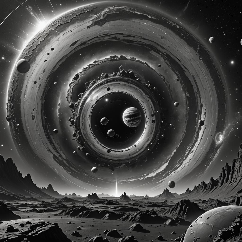 Monochrome Black Hole Devouring Planets in Space