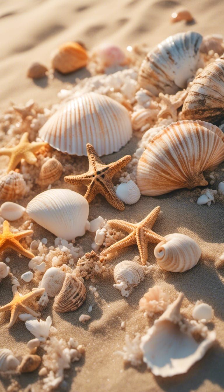 Seashells on Beach in Macro Photography Style