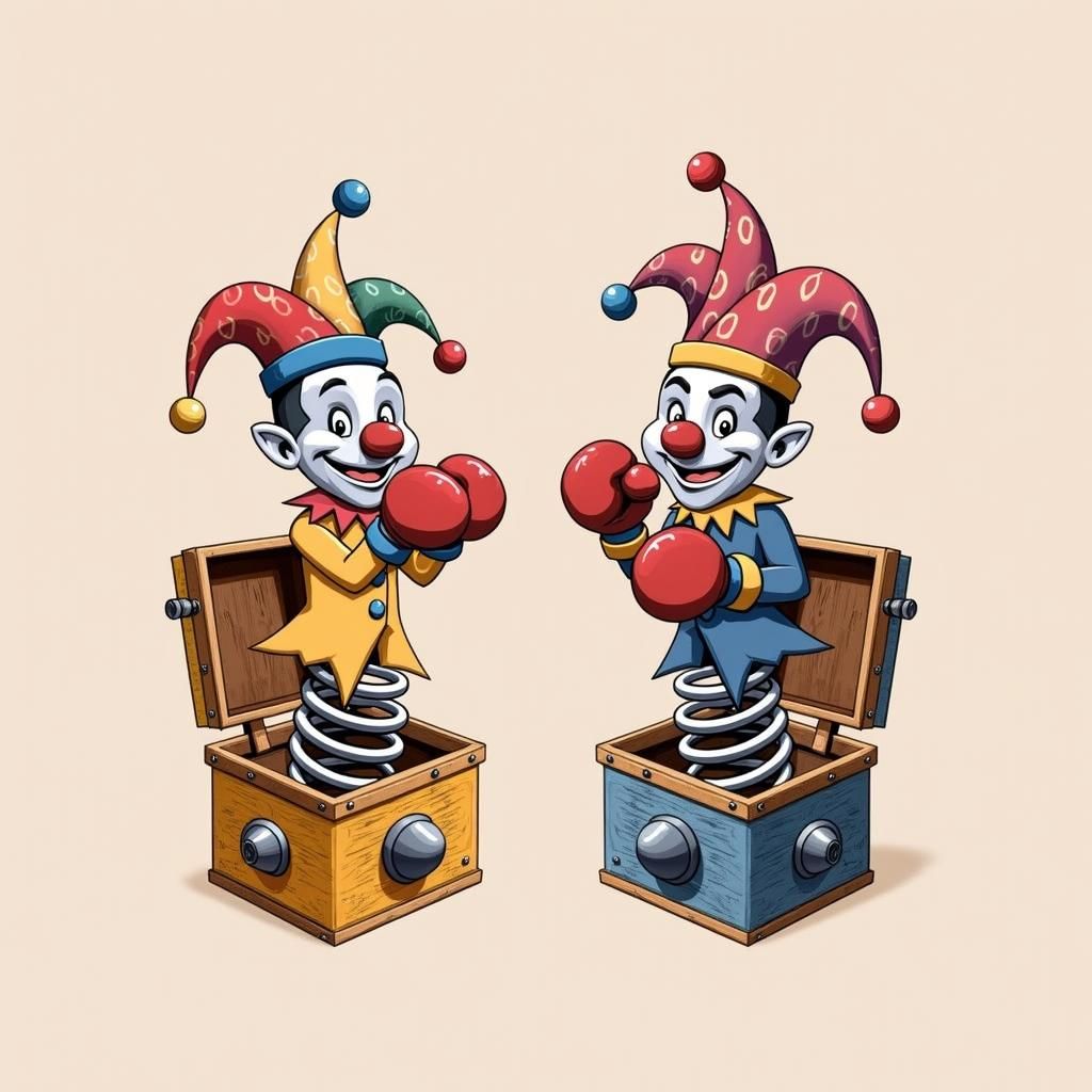 Two Boxed Jesters Pop Up with Boxing Gloves