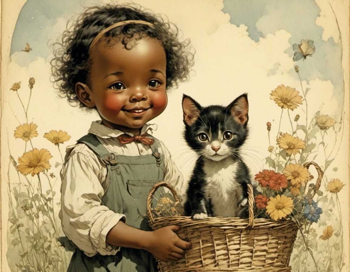 Adorable Black Child Surprised by Gift of a Feline Friend