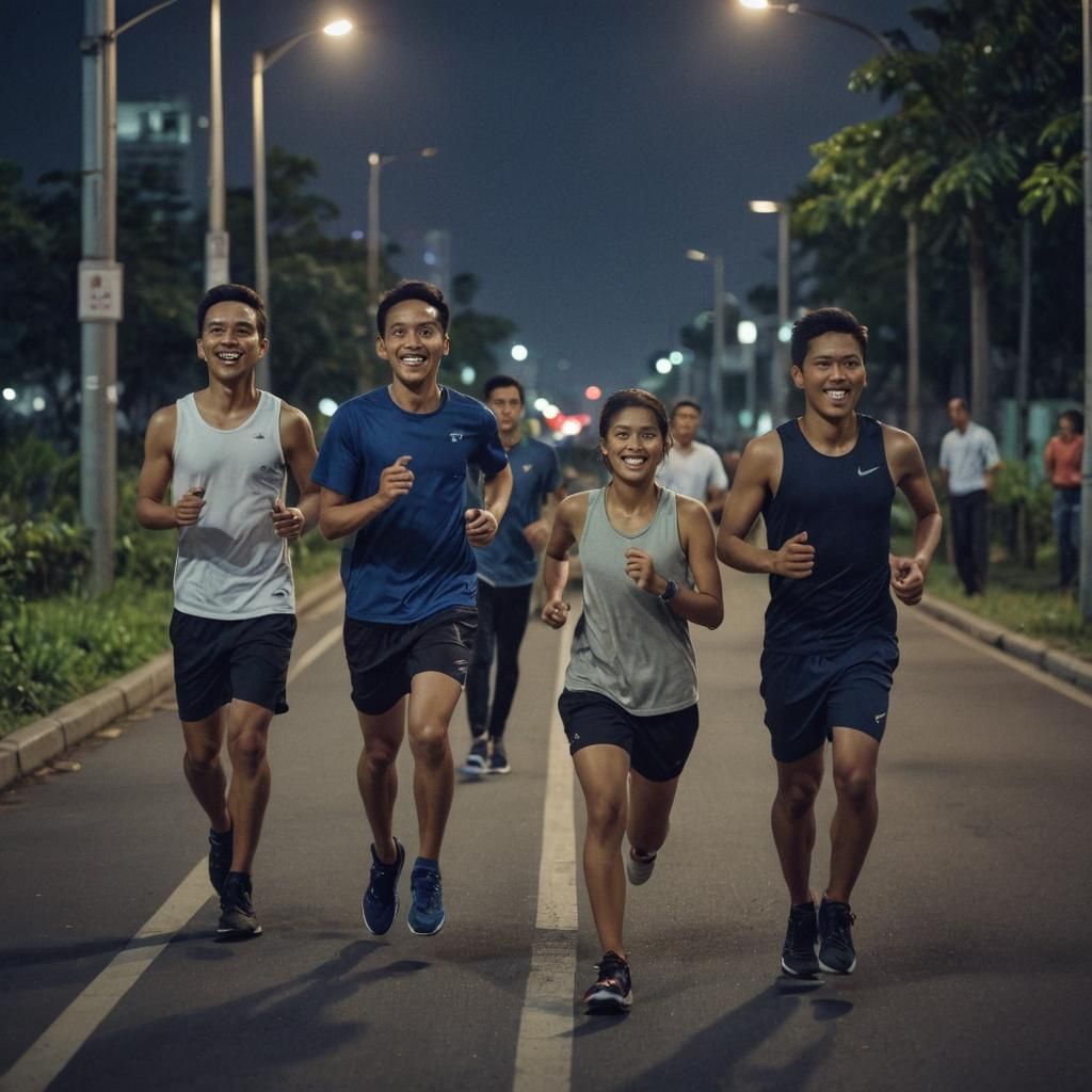 Indonesian Friends Share Joyful Nighttime Jogging Moment in....
