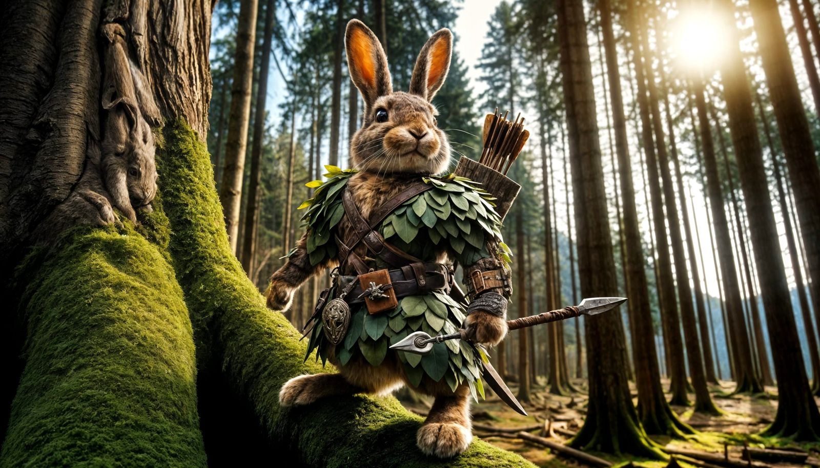 Valiant Rabbit Warrior in Forest Setting