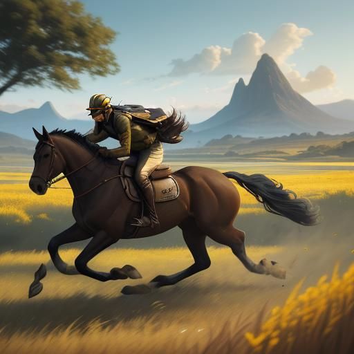 Horse and Rider in Sunlit Field, Splash Art Style