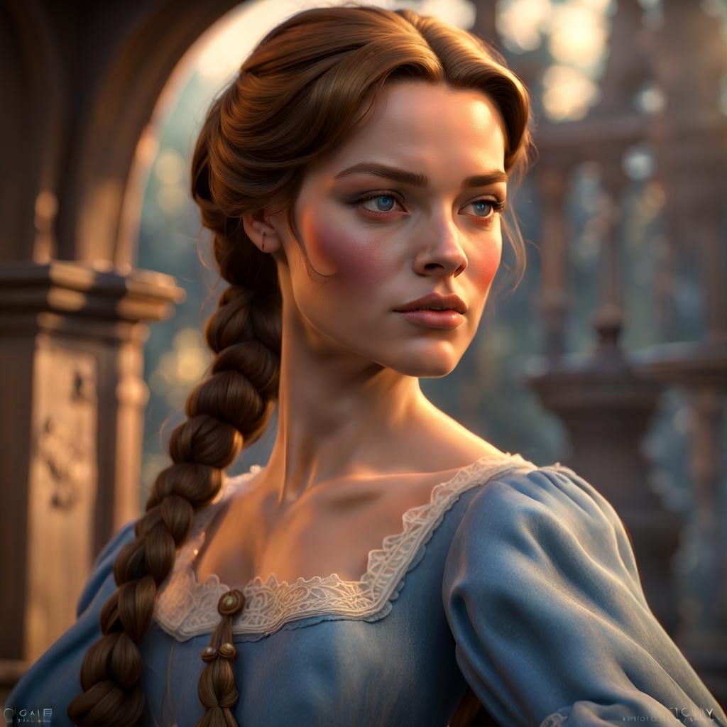 Enchanting Peasant Girl Portrait in 3D Game Cinematic Style