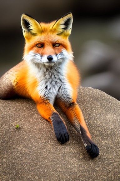 Red Fox Portrait Relaxing on a Rock