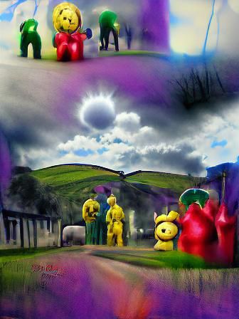 Teletubbies in Colorful, Detailed Hyperrealism