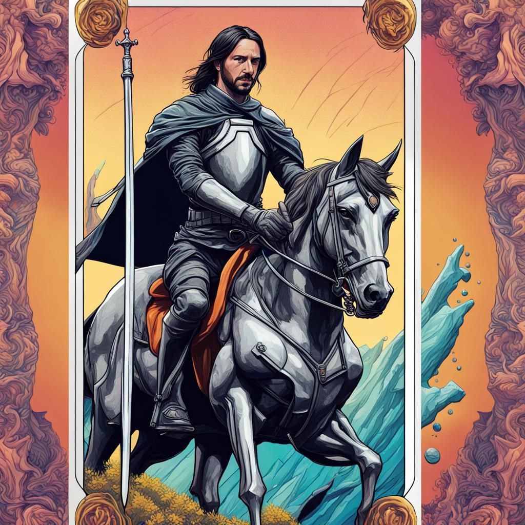 the knight of swords tarot card John Wick theme design surre...
