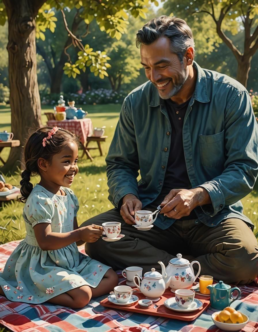 Father and Daughter's Hyperrealistic Picnic Tea Party