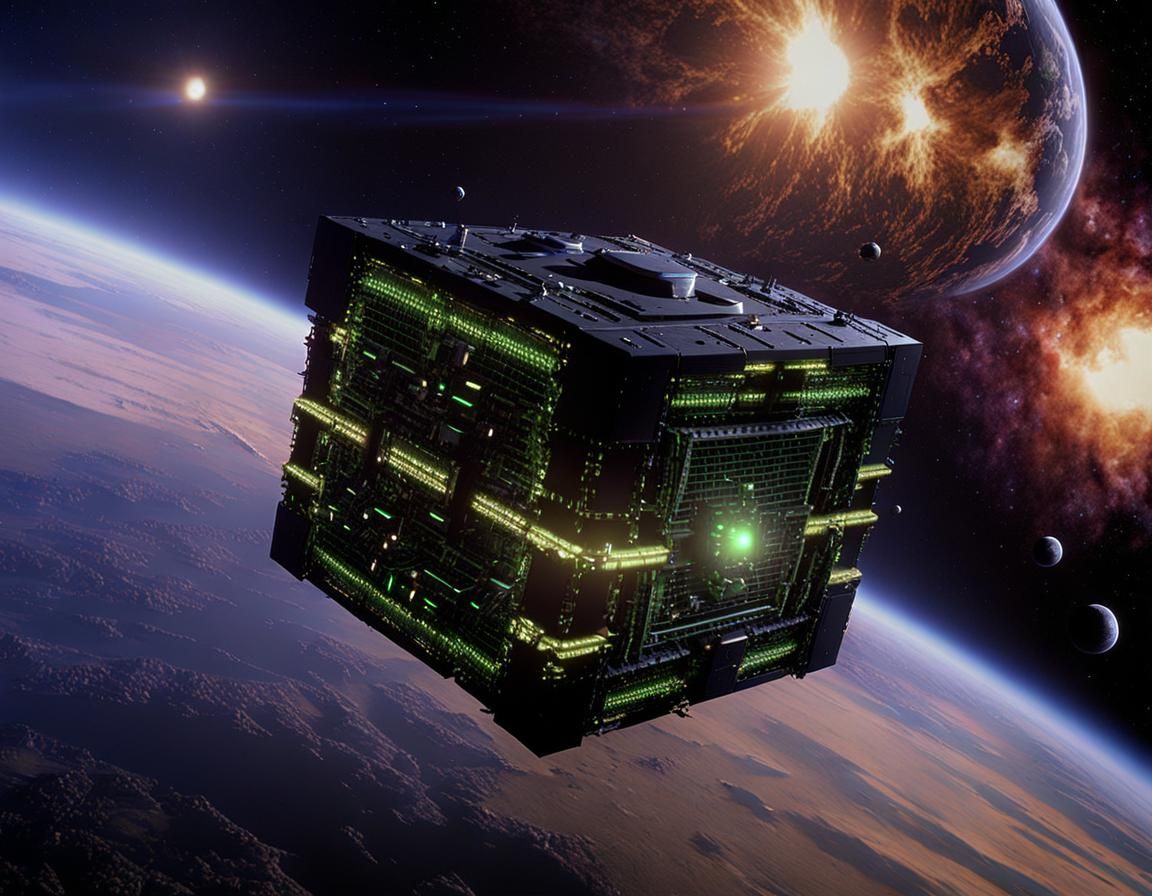 Borg Cube Orbiting Earth: Detailed Spacecraft Capture