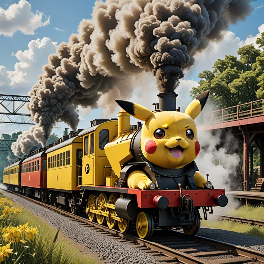 Pikachu as a Yellow Steam Train