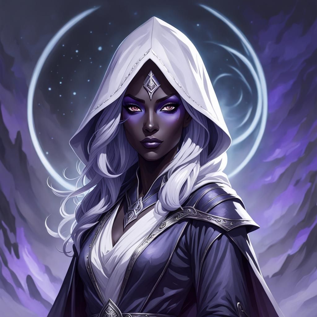 Drow Oracle Portrait in Ombré Grey Robe