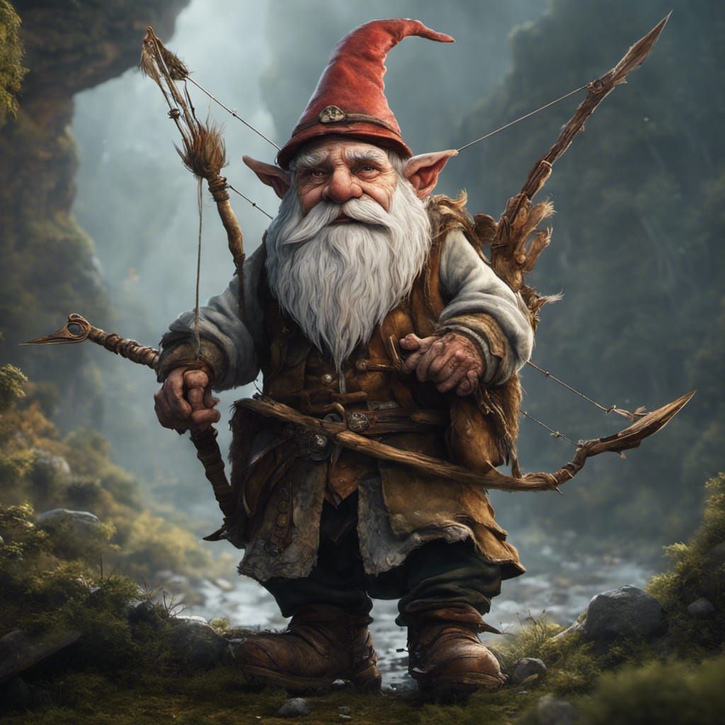 Gnome Archer Portrait in Detailed Matte Painting Style